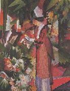 August Macke Walk in flowers painting